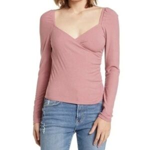 Abound Nordstrom Faux Wrap Top Pink Nostalgia V-Neck Long Sleeve Top XS NWT